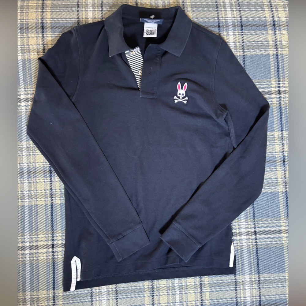Psycho Bunny Long Sleeve Polo Size 2 XXS New missing tag - Navy blue/White